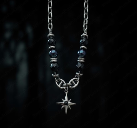 Eternal North Star Necklace – Gothic Black Stone Pendant