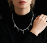 Silver Spike Choker – Gothic Punk Chunky Chain Necklace - Image 4