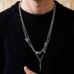 Industrial Edge Necklace – Titanium Steel Layered Chain with Bar Pendant - Image 3