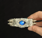 Blue Demon Eye Leather Cuff – Handmade Gothic Punk Bracelet - Image 3