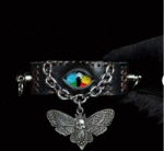 Rainbow Eye Skull Moth Leather Bracelet – Handmade Punk Gothic Jewelry - Image 3