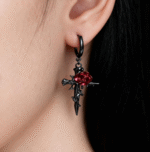 Black Thorn Rose Cross Earrings – Gothic Vampire Studs & Dangle Hoops - Image 3