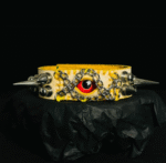 Red Eye Spiked Leather Cuff – Handmade Punk Rock Bracelet - Image 4