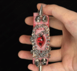 Pink Vertical Eye Pastel Goth Leather Cuff – Handmade Sweet Punk Bracelet - Image 3