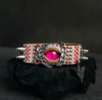 Pink Eye Spiked Leather Cuff – Handmade Goth Punk Bracelet - Image 3