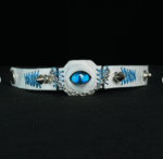 Blue Eye Punk Leather Cuff – Handmade Spiked Chain Wristband - Image 3
